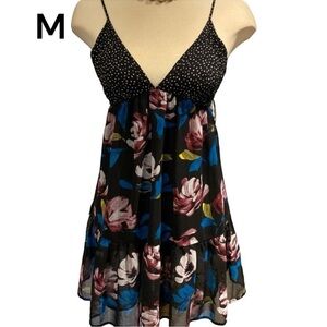 FOREVER 21 Mini Dress Size Medium Lined Floral and Dots Spaghetti Straps